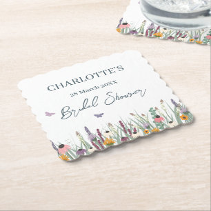 Wildflowers and Butterflies Bridal Shower Party Paper Coaster