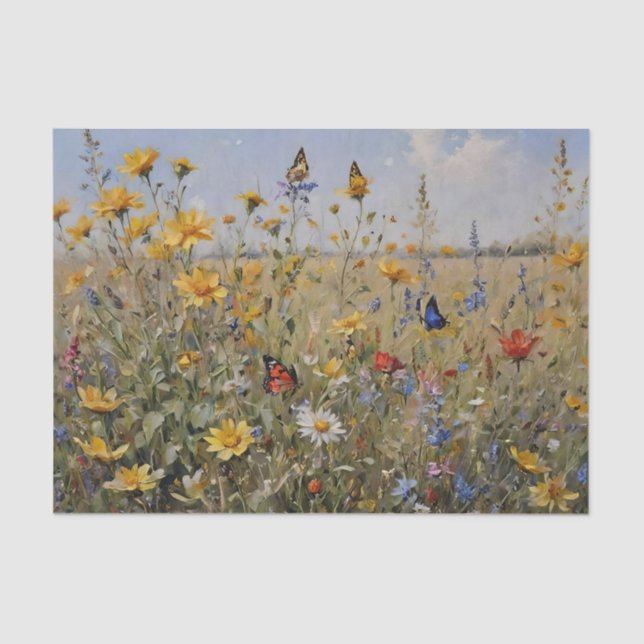 Wildflowers and Butterflies Decoupage Tissue Paper (Front)