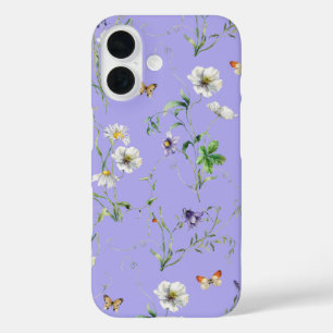 Wildflowers and Butterflies on Lavender iPhone 16 Case