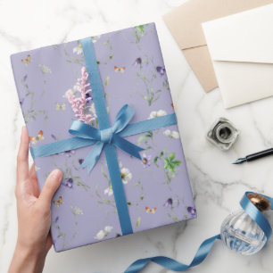 Wildflowers and Butterflies On Purple Wrapping Paper