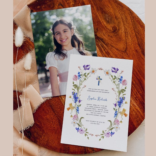 Wildflowers and Butterflies Photo First Communion Invitation (Creator Uploaded)
