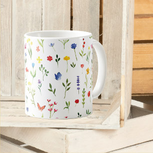 Wildflowers and Butterflies Watercolor Pattern Coffee Mug