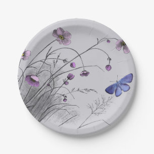 Wildflowers and Butterfly  Paper Plate