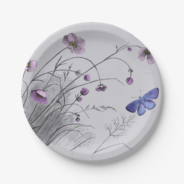Wildflowers and Butterfly  Paper Plate (Front)