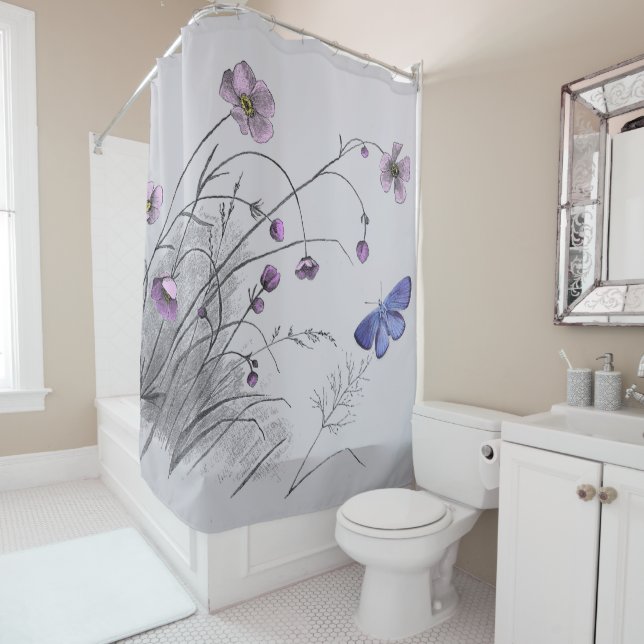 Wildflowers and Butterfly  Shower Curtain (In Situ)