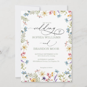 Wildflowers and Butterflys Modern Elegant Wedding  Invitation