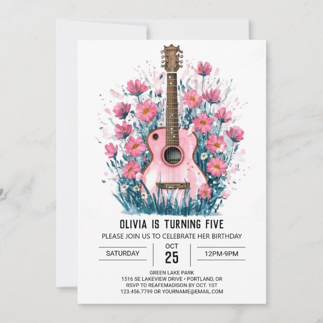 Wildflowers and Chords Guitar Birthday Invitation (Front)