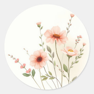 Wildflowers and Gentle Leaf Accents Classic Round Sticker