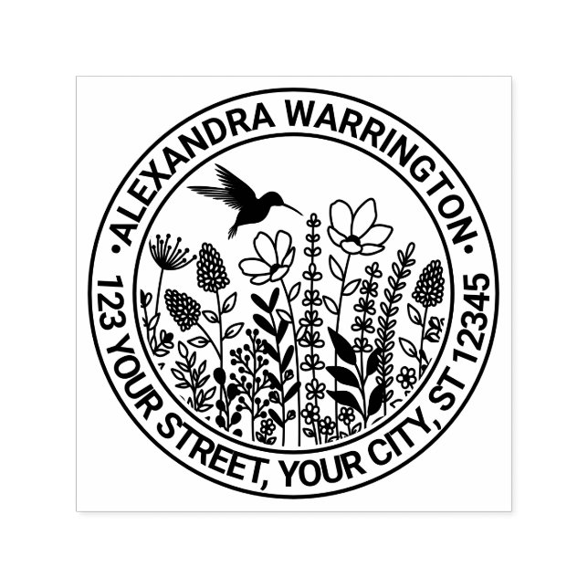 Wildflowers and Hummingbird Name Return Address Self-inking Stamp (Design)