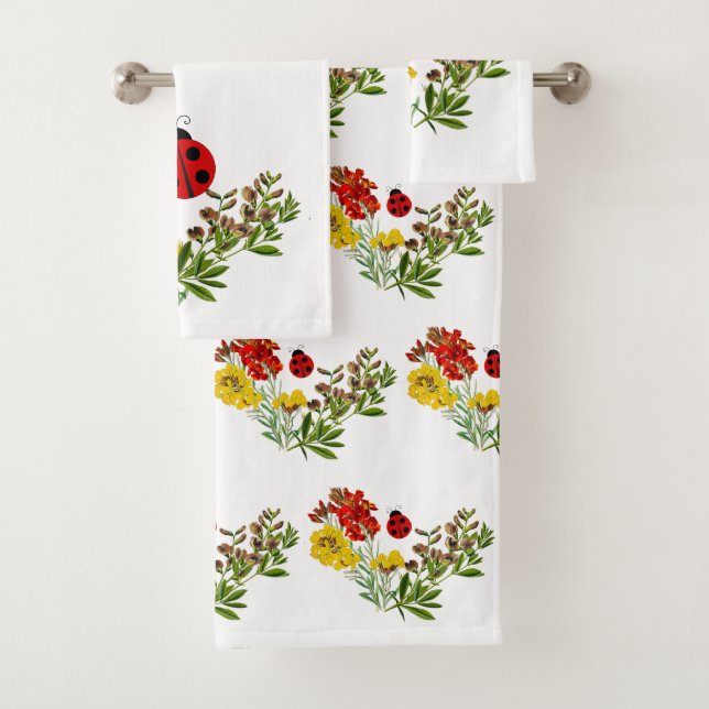 Wildflowers and Ladybugs 3- Piece Bathroom Towels (Insitu)