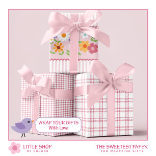 Wildflowers and Pink Stripes Birthday Wrapping Paper Sheet