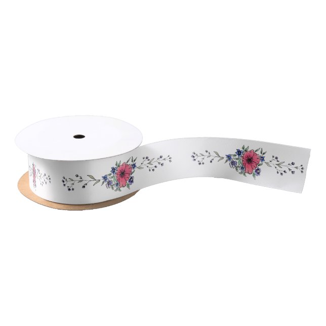 Wildflowers and Poppy Satin Ribbon (Spool)