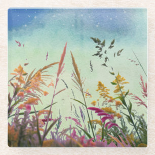 Wildflowers And Stars Glass Coaster