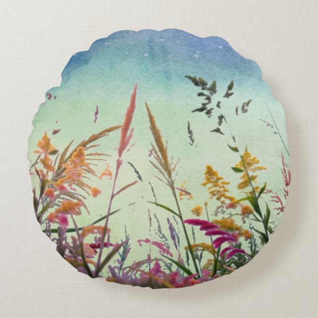 Wildflowers And Stars Round Cushion (Front)