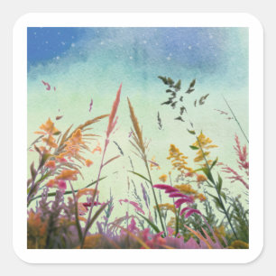 Wildflowers And Stars Square Sticker