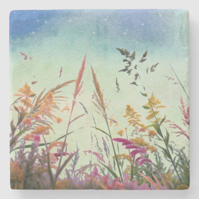 Wildflowers And Stars Stone Coaster (Front)