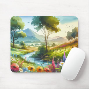 Wildflowers and Stream in Spring Valley Mouse Mat