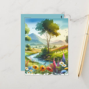 Wildflowers and Stream in Spring Valley Postcard