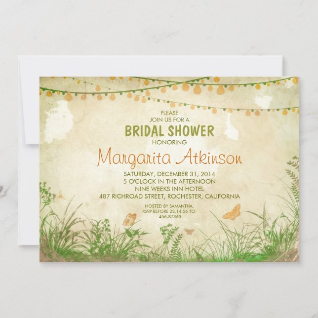wildflowers and string lights bridal shower invitation (Front)