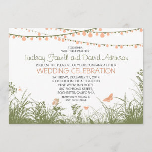 wildflowers and string lights wedding invitation