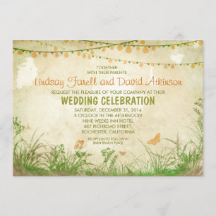 wildflowers and string lights wedding invitation