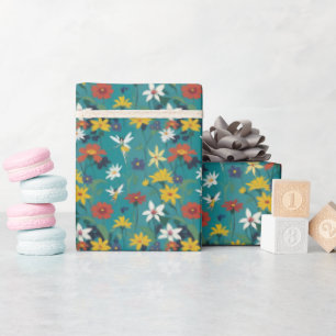 Wildflowers and Sweet Fairies Teal Wrapping Paper