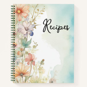 Wildflowers and Watercolor Floral Recipe Notebook