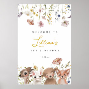 Wildflowers and Woodland Animals Birthday Welcome Poster