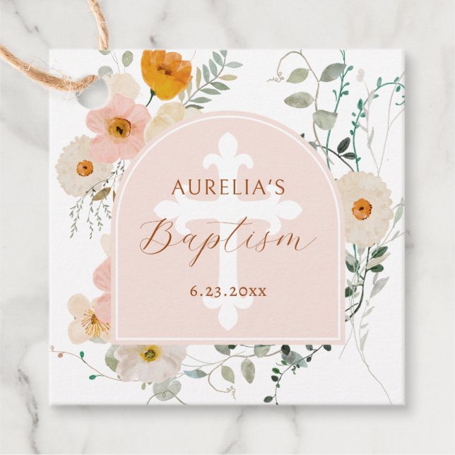 Wildflowers Arch Baptism Favour Tags (Front)