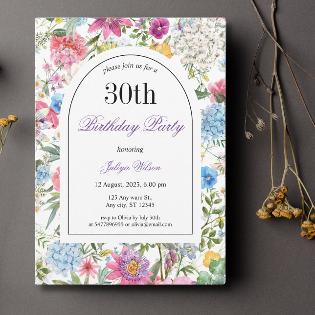  Wildflowers Arch Frame 30th Birthday Invitation (Creator Uploaded)