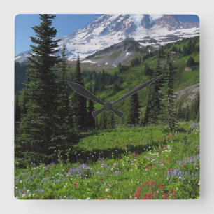 Wildflowers at Mount Rainier Square Wall Clock