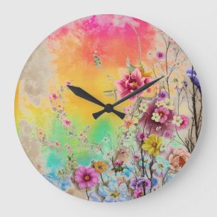 Wildflowers at Sunset  Large Clock