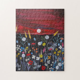 Wildflowers at Sunset Painting by Alfred Fox Jigsaw Puzzle