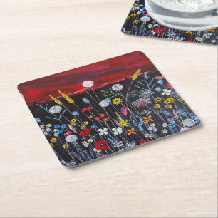 Wildflowers at Sunset Painting by Alfred Fox Square Paper Coaster