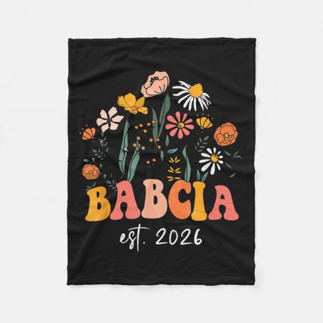 Wildflowers Babcia Est 2026 New Baby Reveal Ideas  Fleece Blanket (Front)