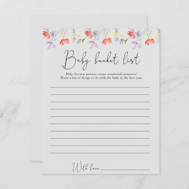 Wildflowers Baby bucket list (Front/Back)