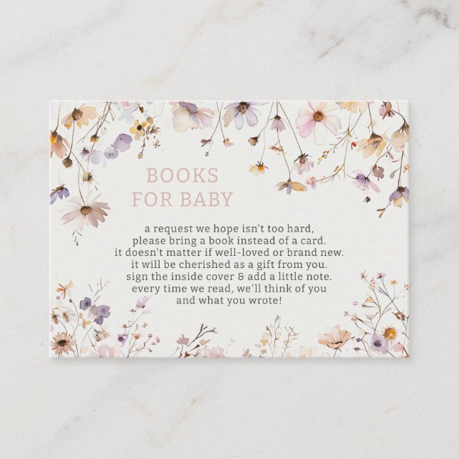 Wildflowers Baby Girl Baby Shower Book Request Enclosure Card (Front)