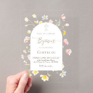 wildflowers baby girl Baptism Acrylic Invitations