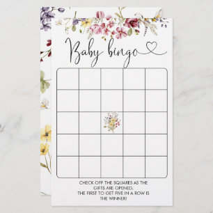 Wildflowers Baby In Bloom Baby Shower Bingo Game