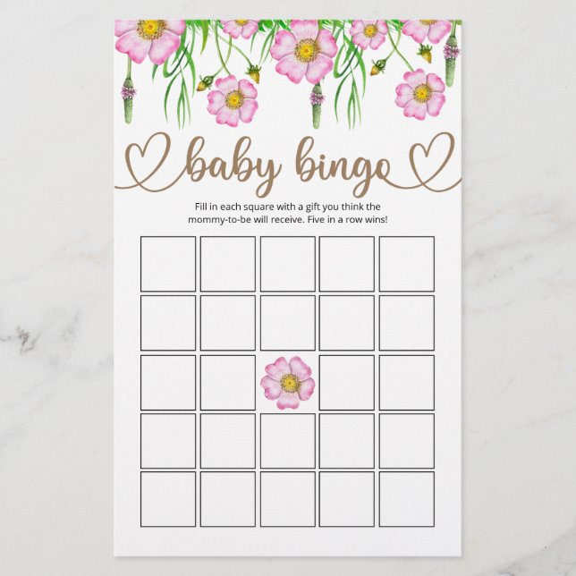 Wildflowers Baby In Bloom Baby Shower Bingo Game (Front)