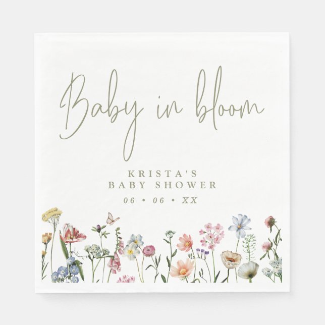 Wildflowers Baby In Bloom Baby Shower Napkin (Front)