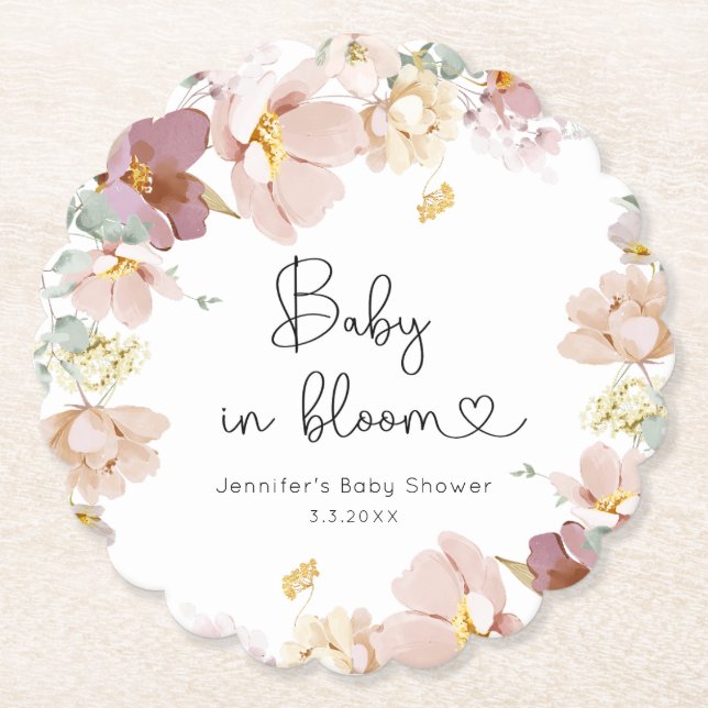Wildflowers baby in bloom baby shower paper coaster (Front)