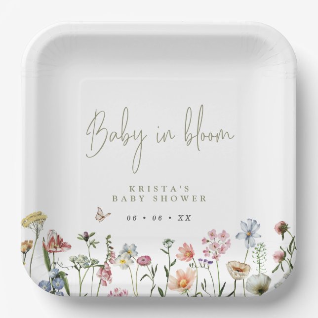 Wildflowers Baby In Bloom Baby Shower Paper Plates (Front)