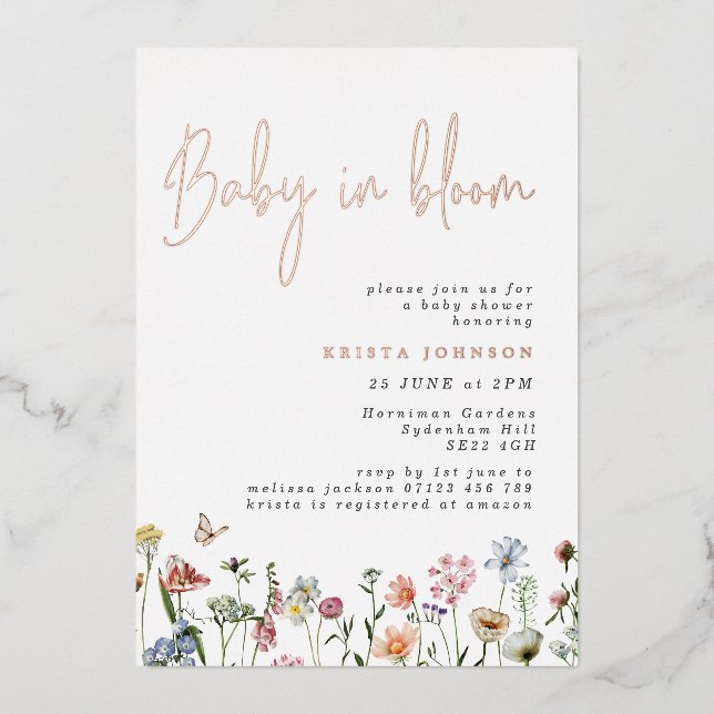 Wildflowers Baby In Bloom Baby Shower Rose Gold (Front)