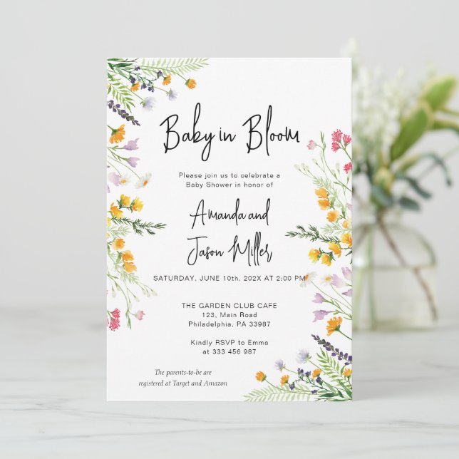 Wildflowers  Baby in Bloom Baby Shower Save The Date (Standing Front)