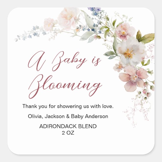 Wildflowers Baby in Bloom Elegant Modern Square Sticker (Front)