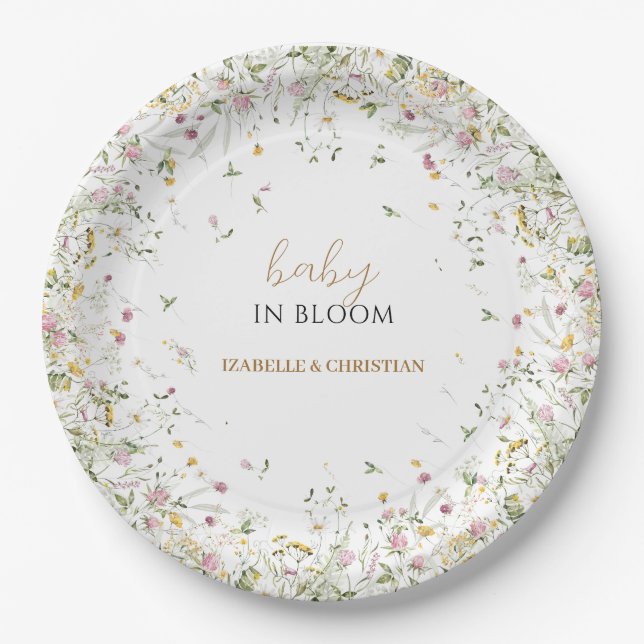 Wildflowers Baby in Bloom Paper Plate (Front)