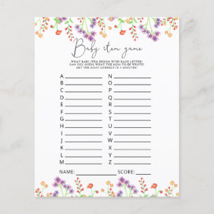 Wildflowers Baby Item Game. Baby Shower Game