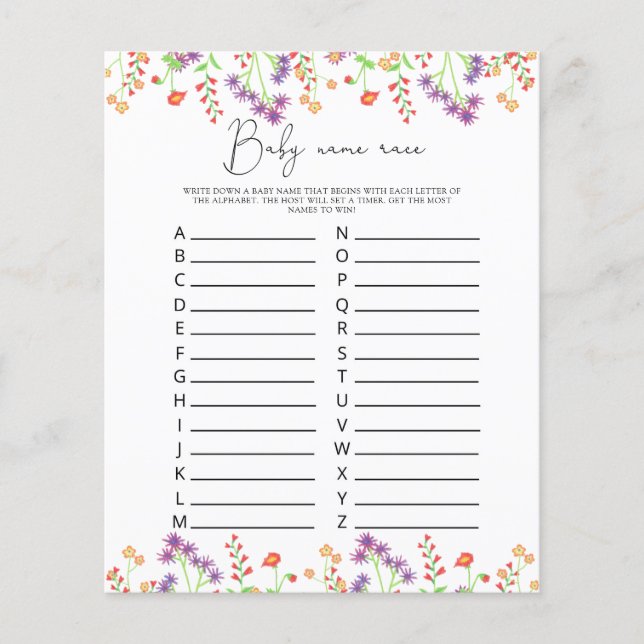 Wildflowers Baby name race game (Front)