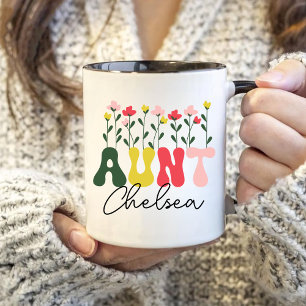 Wildflowers Baby reveal to Aunt Custom Pregnancy Two-Tone Coffee Mug